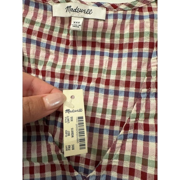 Madewell NWT XXS Boxy V Neck Short Sleeve Tie Front Cotton Mini Plaid Top - Picture 6 of 7